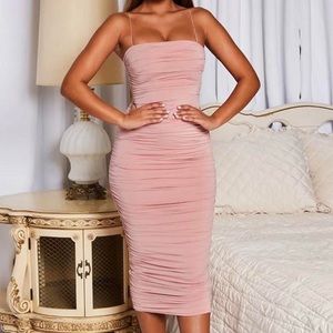Keep It Simple Ruched Bandeau Midaxi Dress in Blush
